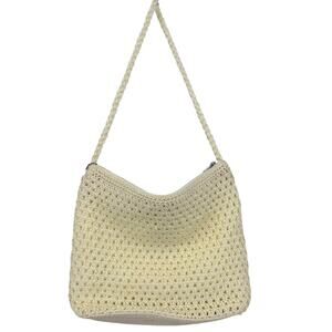 The Sak Crossbody Handbag Cream Crochet Woven Hobo Bag Pockets Zip Top Lined